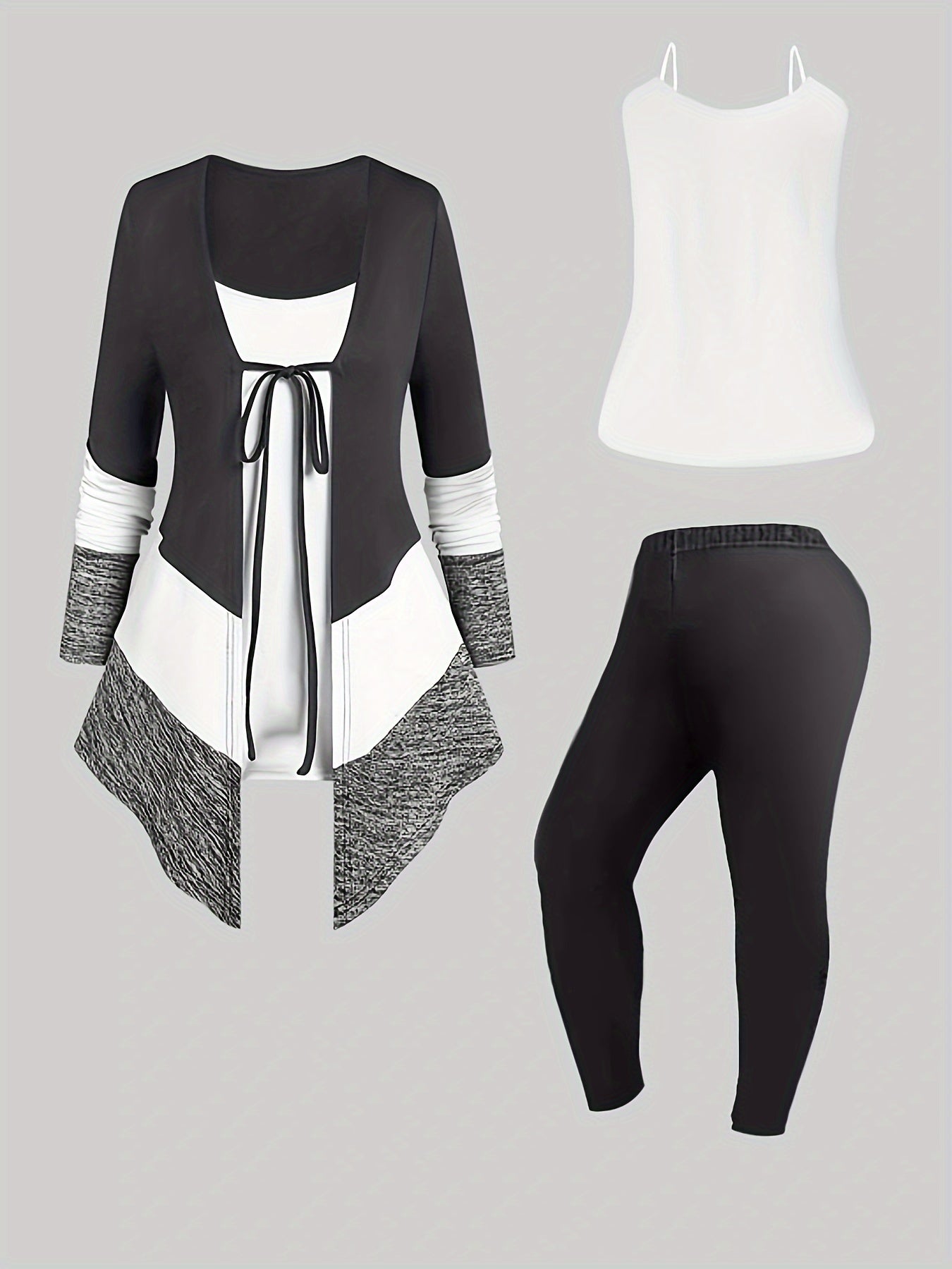 3-teiliges Damen-Set langärmliger Cardigan,  Camisole-Oberteil enge Leggings