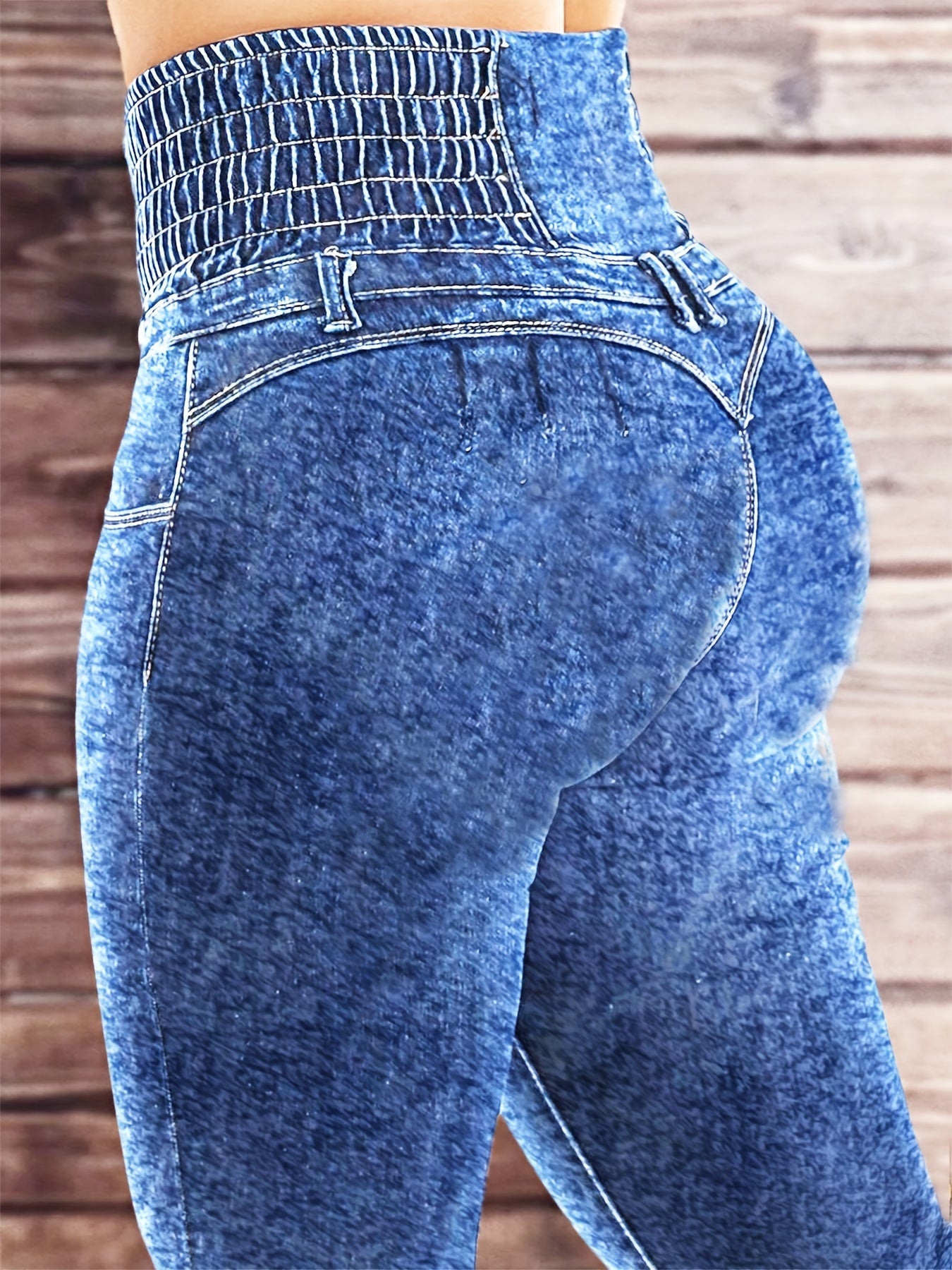 Stretch-Jeans mit hoher Taille und hohem Bund und mehreren Taschen Spandex