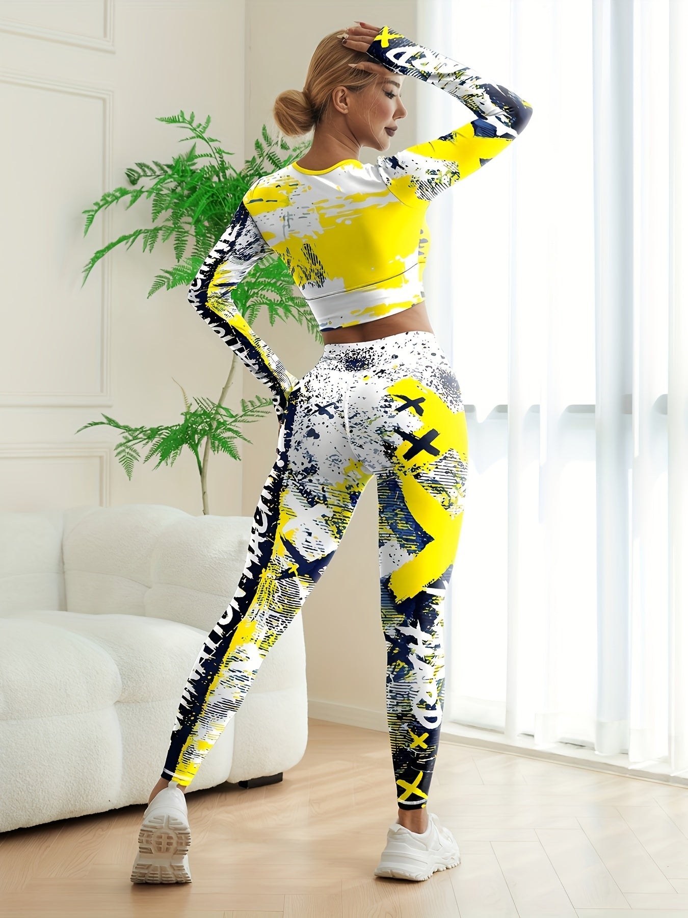 Batik-Sportset für Damen, Activewear-Workout-Oberteil und Leggings