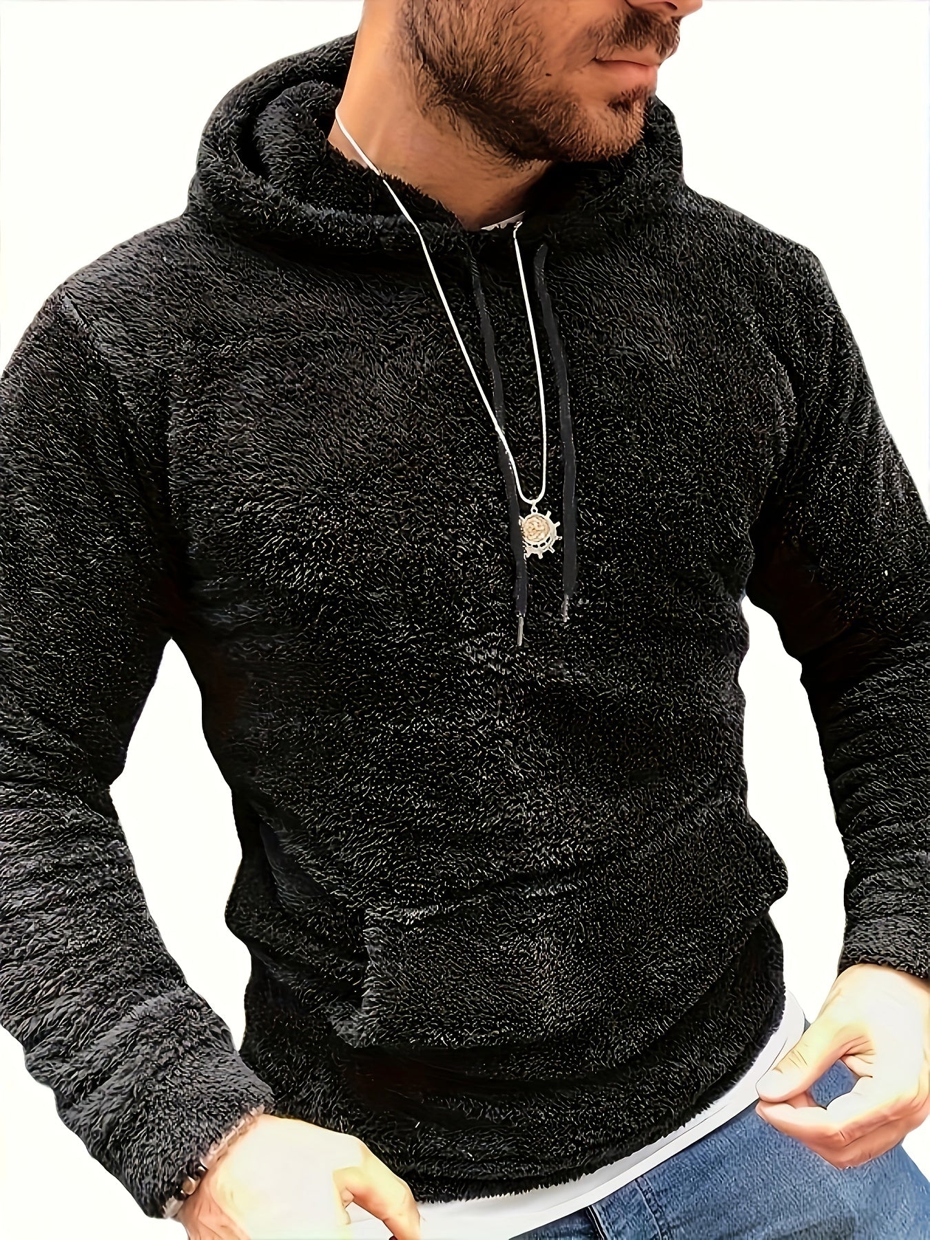 flauschige Hoodies für Herren, lässiger Snuddie-Pullover mit Kapuze und Kängurutasche