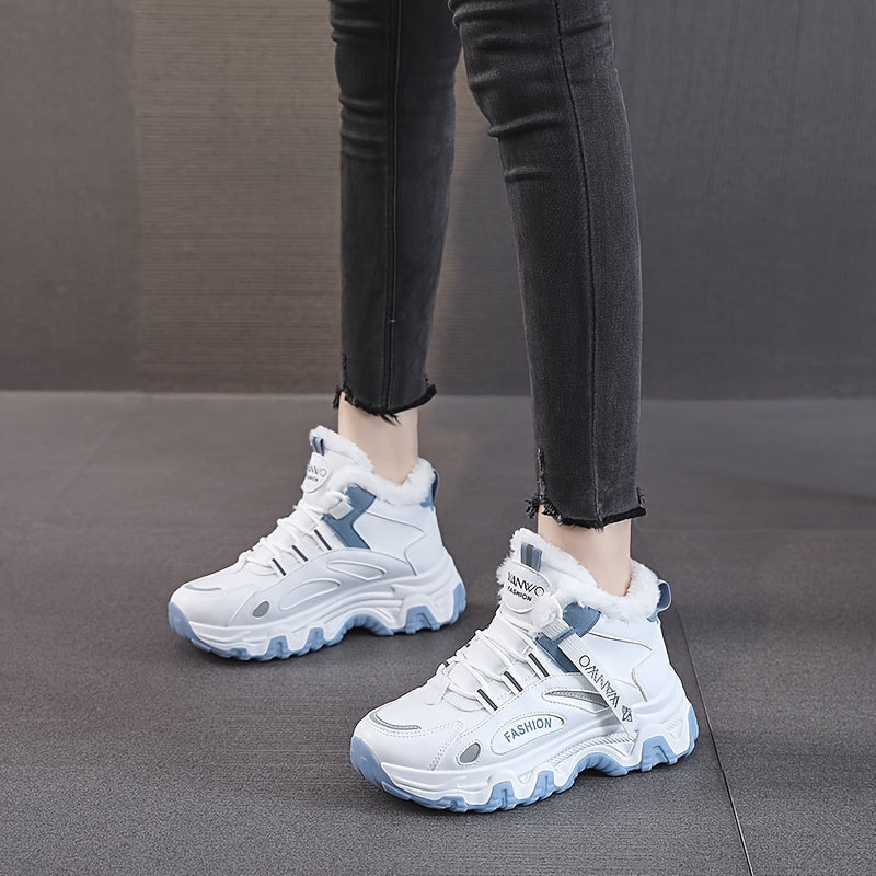Damen Winterstiefeletten mit Plüschfutter, Thermo-Outdoor-Plateau-Schneestiefel