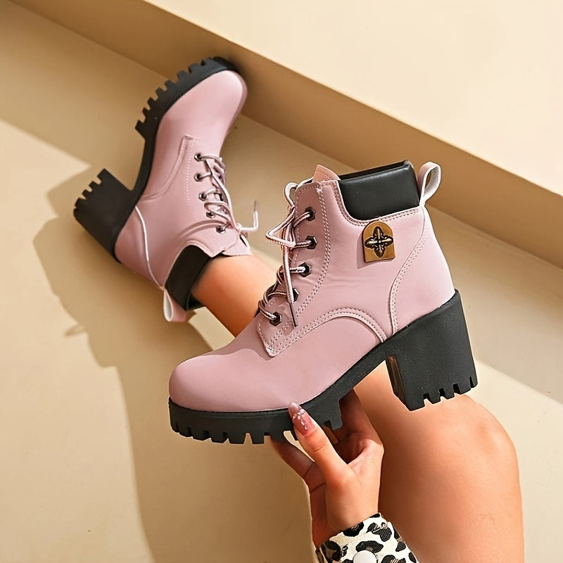 Kurze Stiefel im Westernstil für Damen mit dicken Absätzen, PU-Stiefel