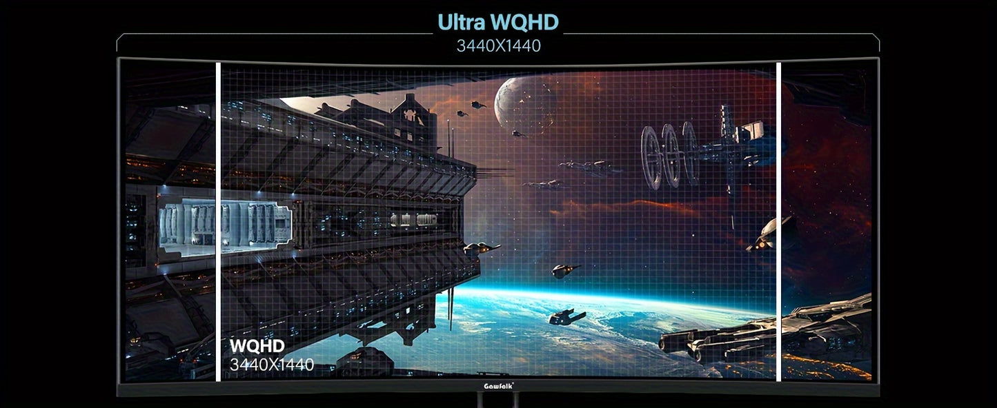Gawfolk Curved Gaming Monitor 34 Zoll UWQHD 3440x1440P, 1500R Ultra Wide