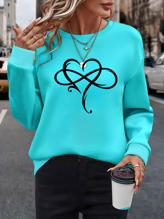 Elegantes Rundhals-Sweatshirt für Damen mit kreativem Herz-Design