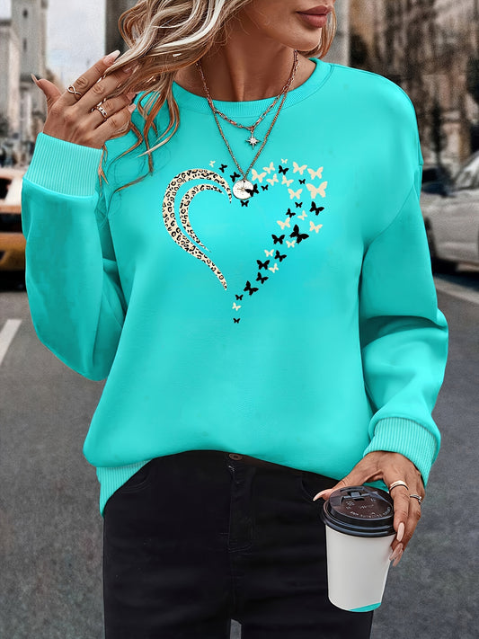Sweatshirt für Damen Herz- und Schmetterlingsmuster, für alle Jahreszeiten