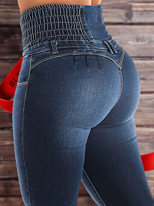 Stretch-Jeans mit hoher Taille und hohem Bund und mehreren Taschen Spandex
