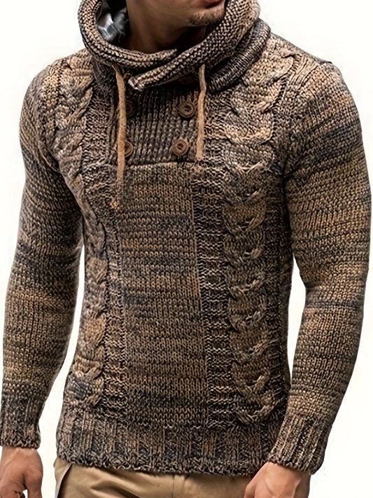 Herren Retro Langarm Strickpullover mit Wasserfallausschnitt und Kordelzug