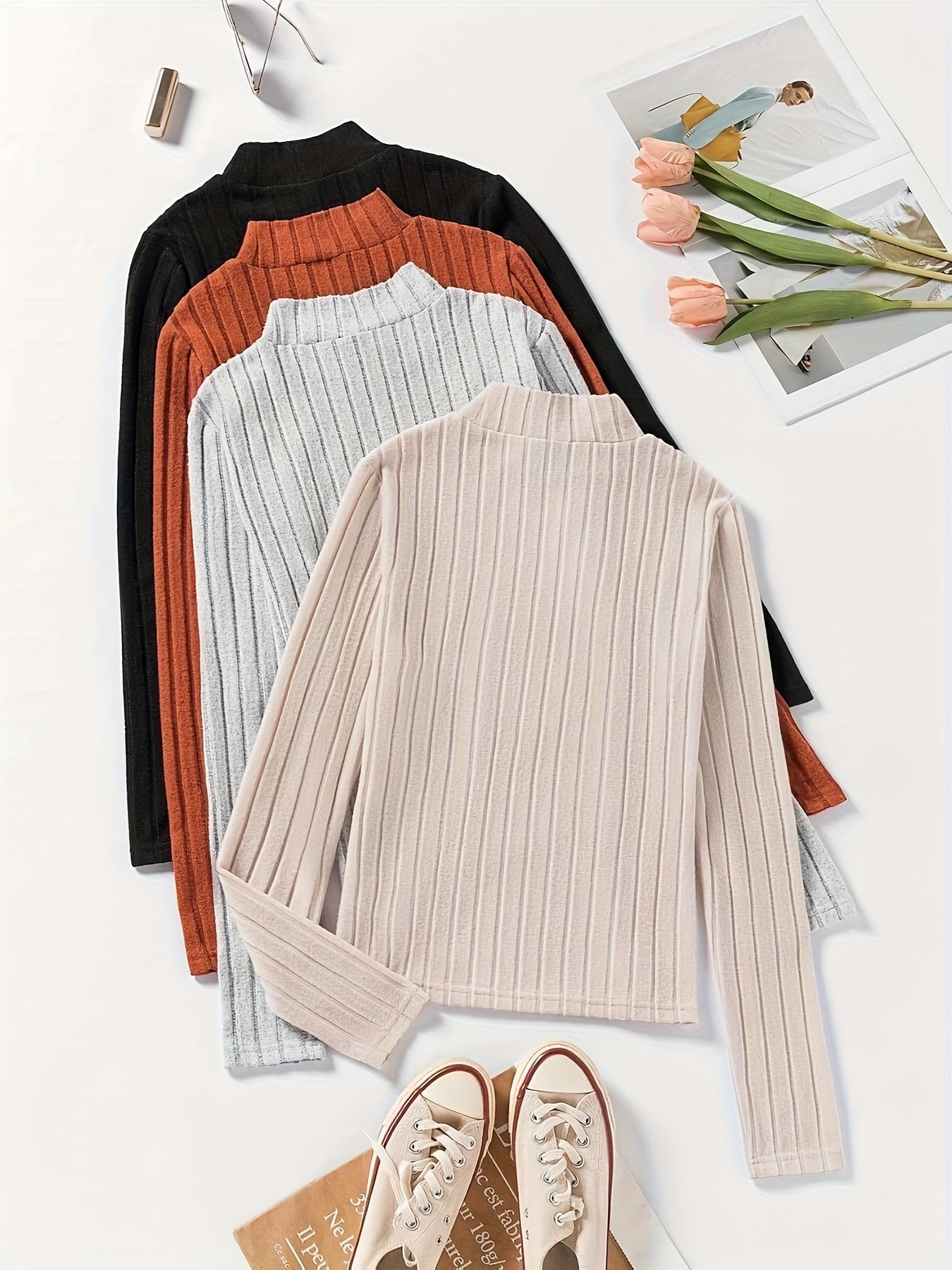 4-teiliges Langarm-Shirt mit Rollkragen Set