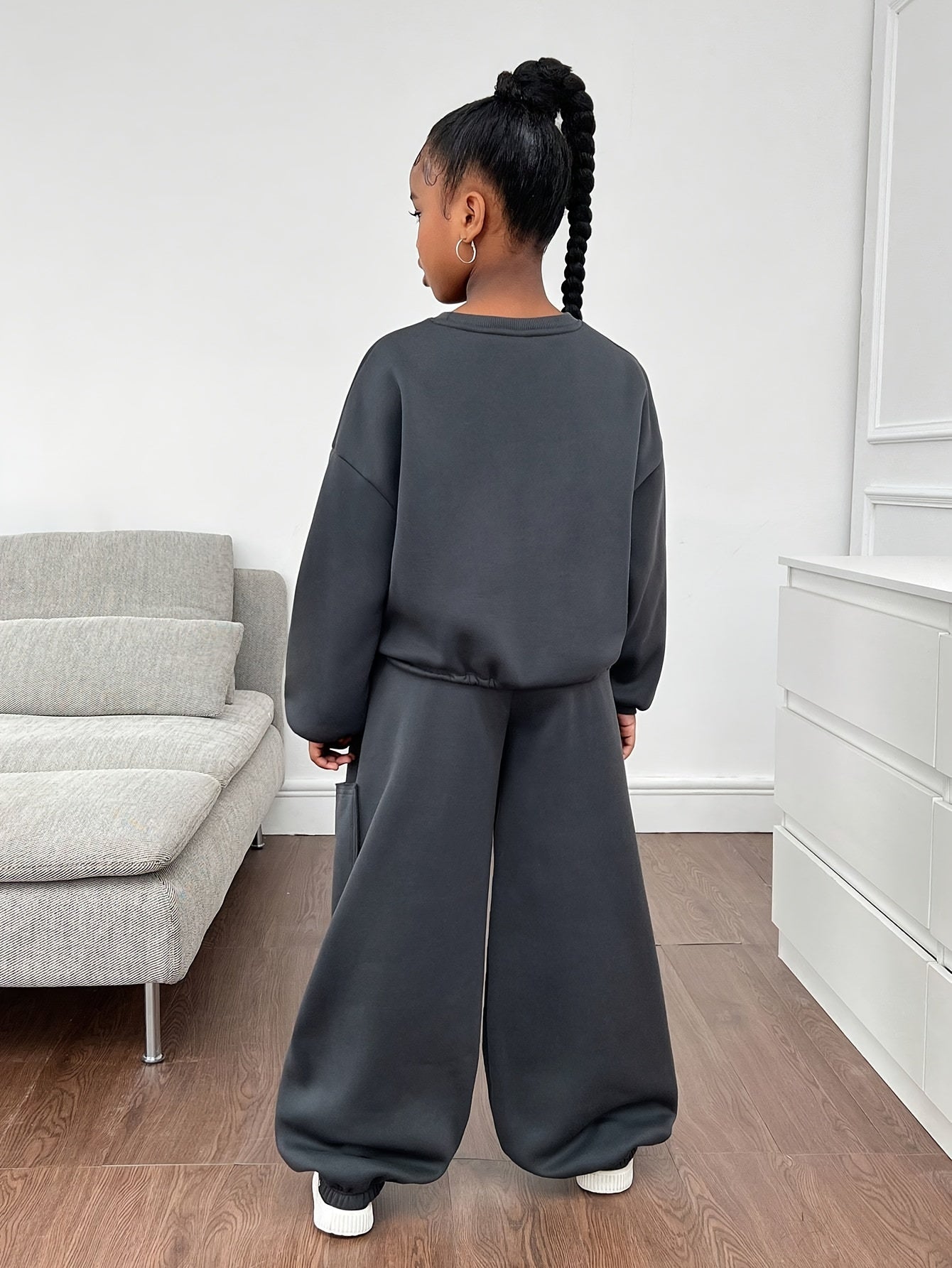 Street Style Girl's 2-tlg., bequemes Langarm-Sweatshirt + Cargohose Hip Hop