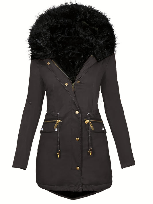 Zip-up Fuzzy Parka-Mantel mit Kapuze und Reißverschluss für Damen