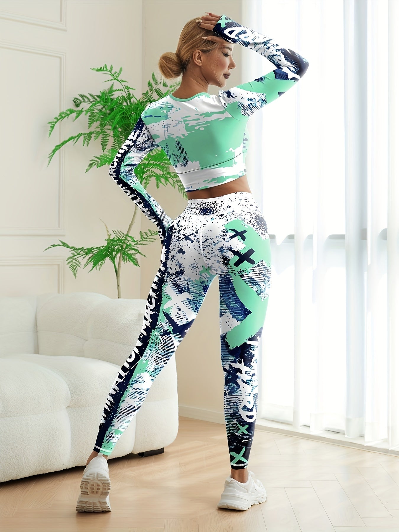 Batik-Sportset für Damen, Activewear-Workout-Oberteil und Leggings