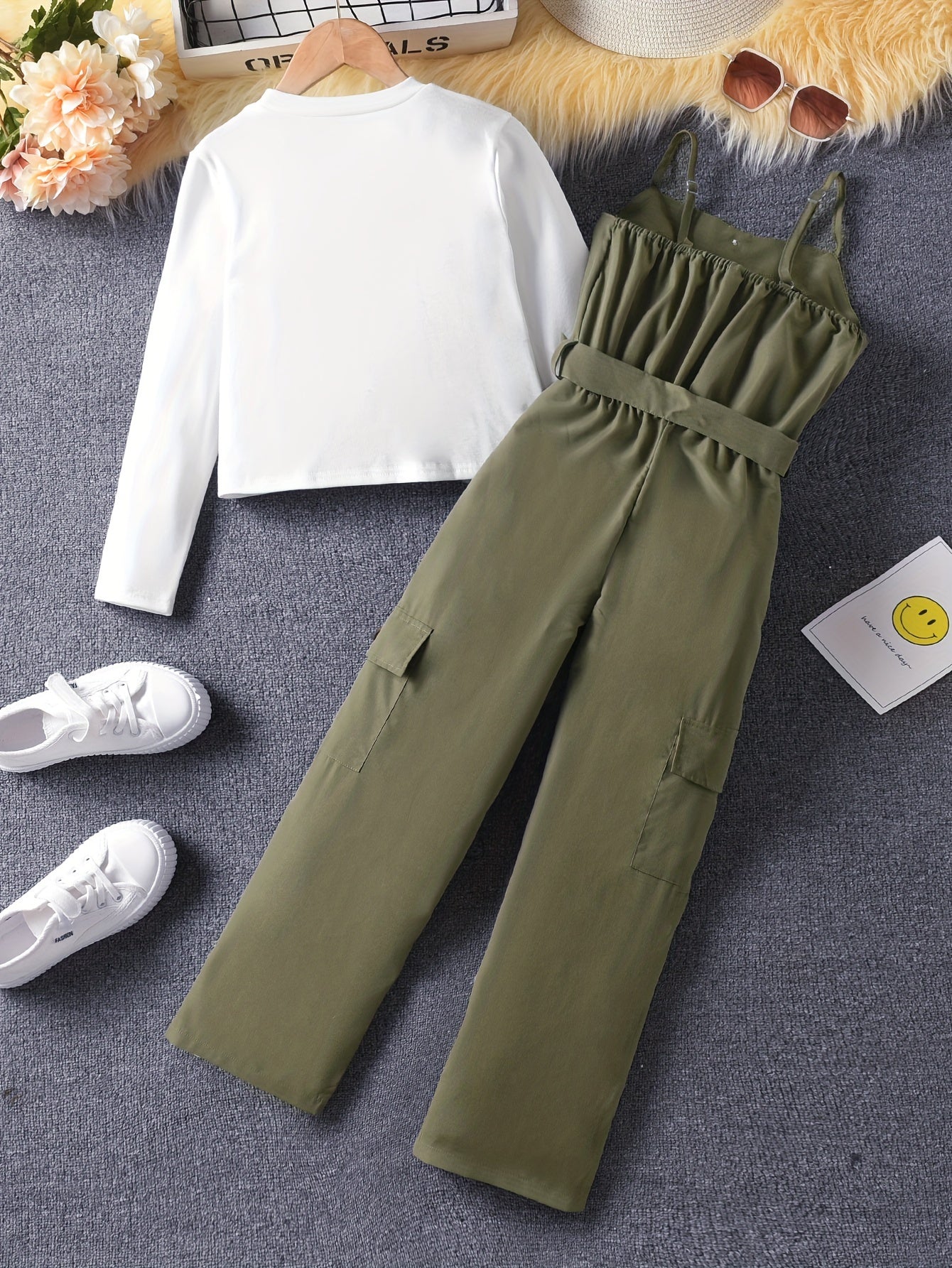 GOKISTOTR 2-teiliges Outfit-Set für Mädchen –Langarm-Shirt und stylischer Overall