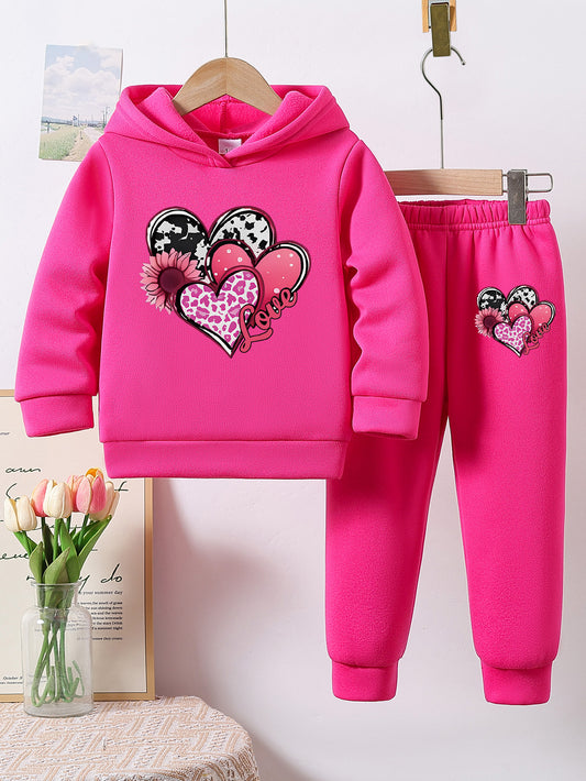 Herbst- und Winter-Zweiteiler für Mädchen, Hoodie mit Kapuze und Hose