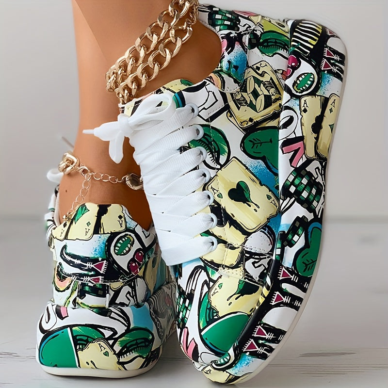 Sneaker mit Graffiti-Print für Damen, lässige Skateschuhe