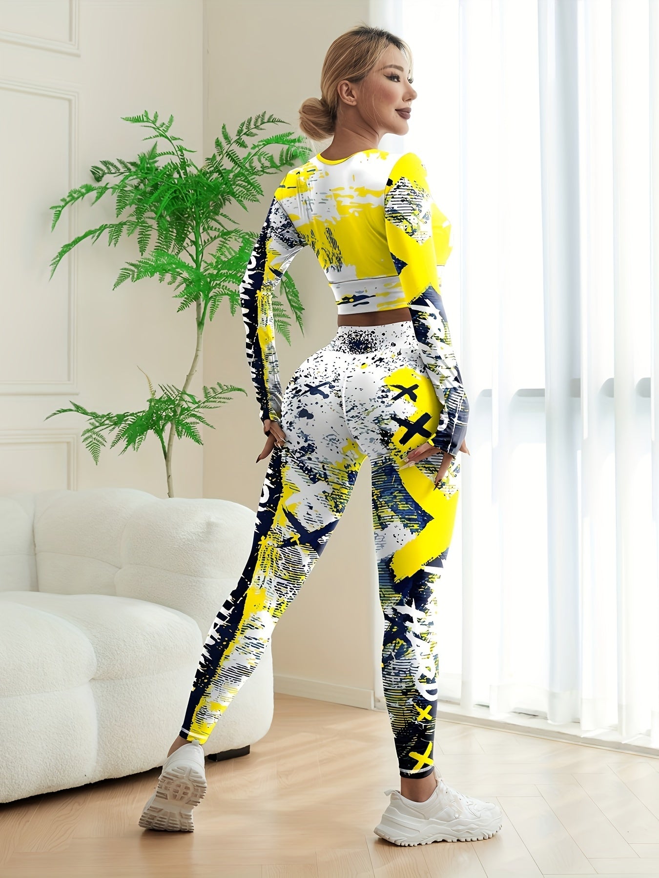 Batik-Sportset für Damen, Activewear-Workout-Oberteil und Leggings