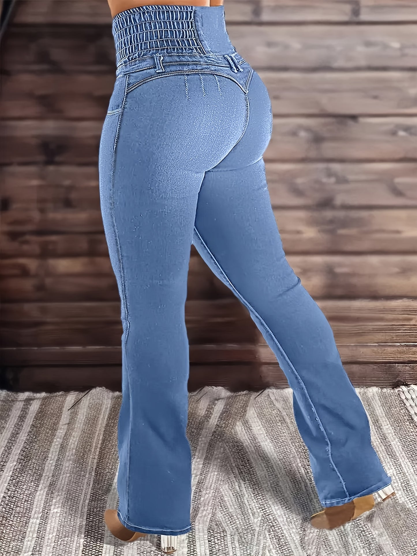 Stretch-Jeans mit hoher Taille und hohem Bund und mehreren Taschen Spandex