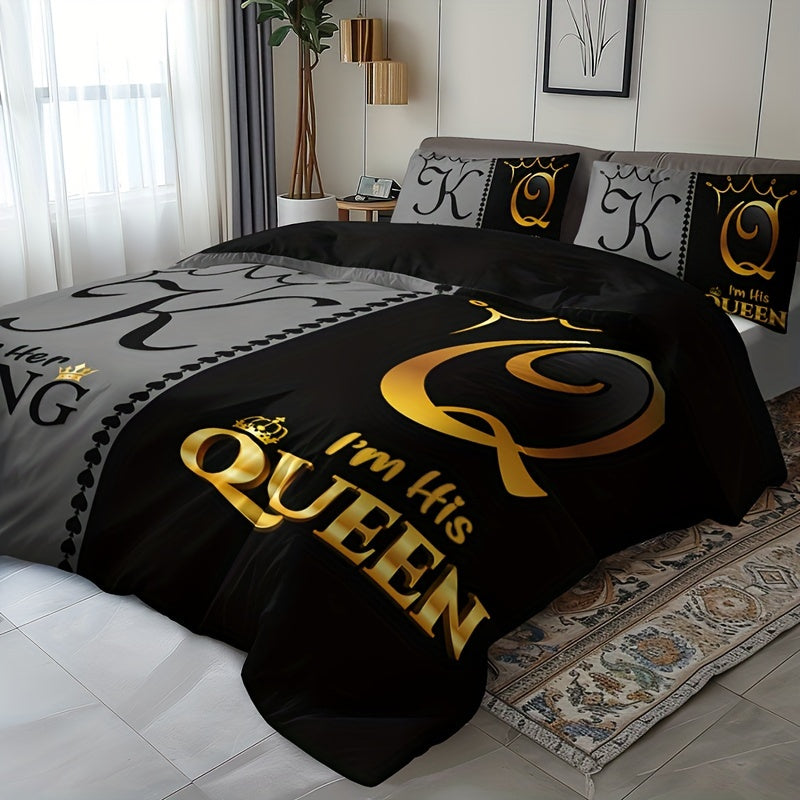 Bettbezug-Set mit Kronenmotiv von King & Queen – 3-teilig