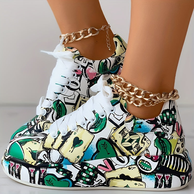 Sneaker mit Graffiti-Print für Damen, lässige Skateschuhe