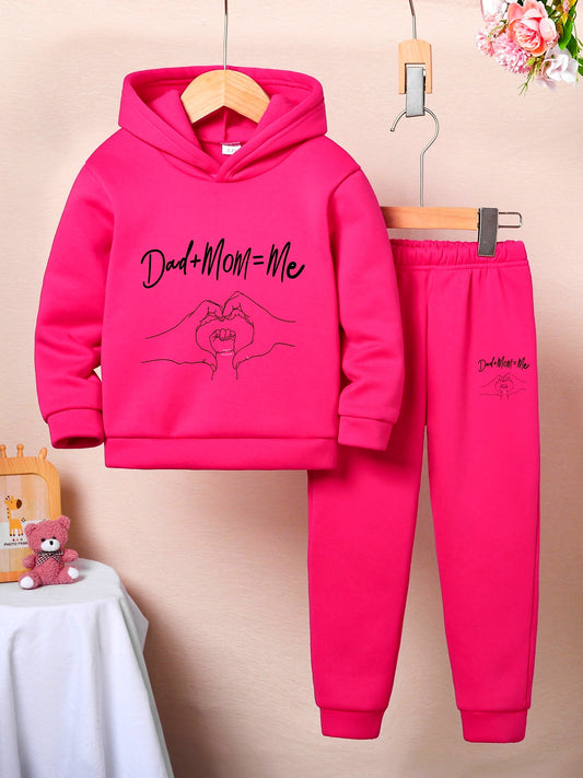 Set mit Kapuzenpullover und Hose für Mädchen mit „Dad+Mom=Me“-Aufdruck