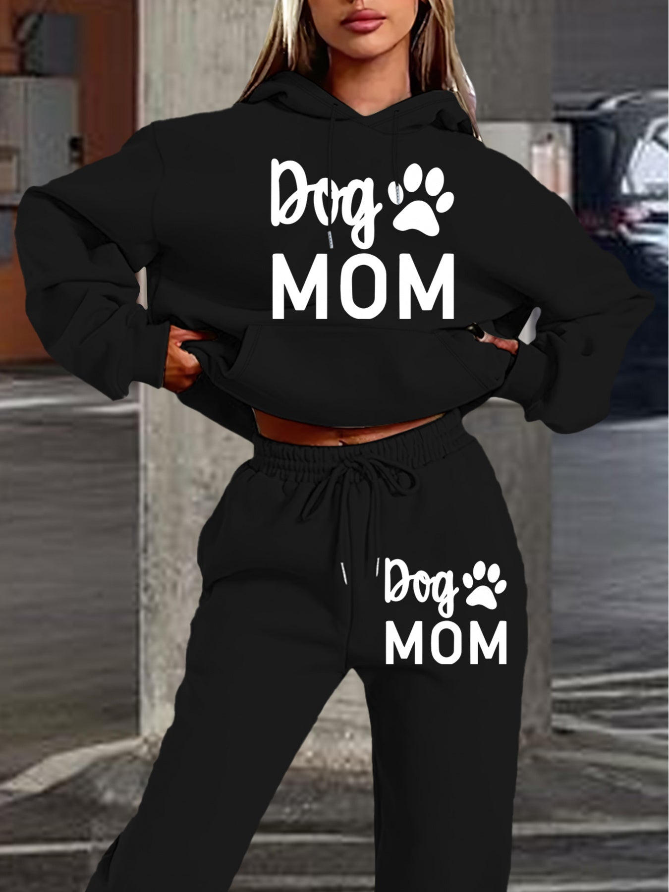 Damen-Set mit Kapuzenpullover und Hose Dog & Mom Herbst-/Wintermode