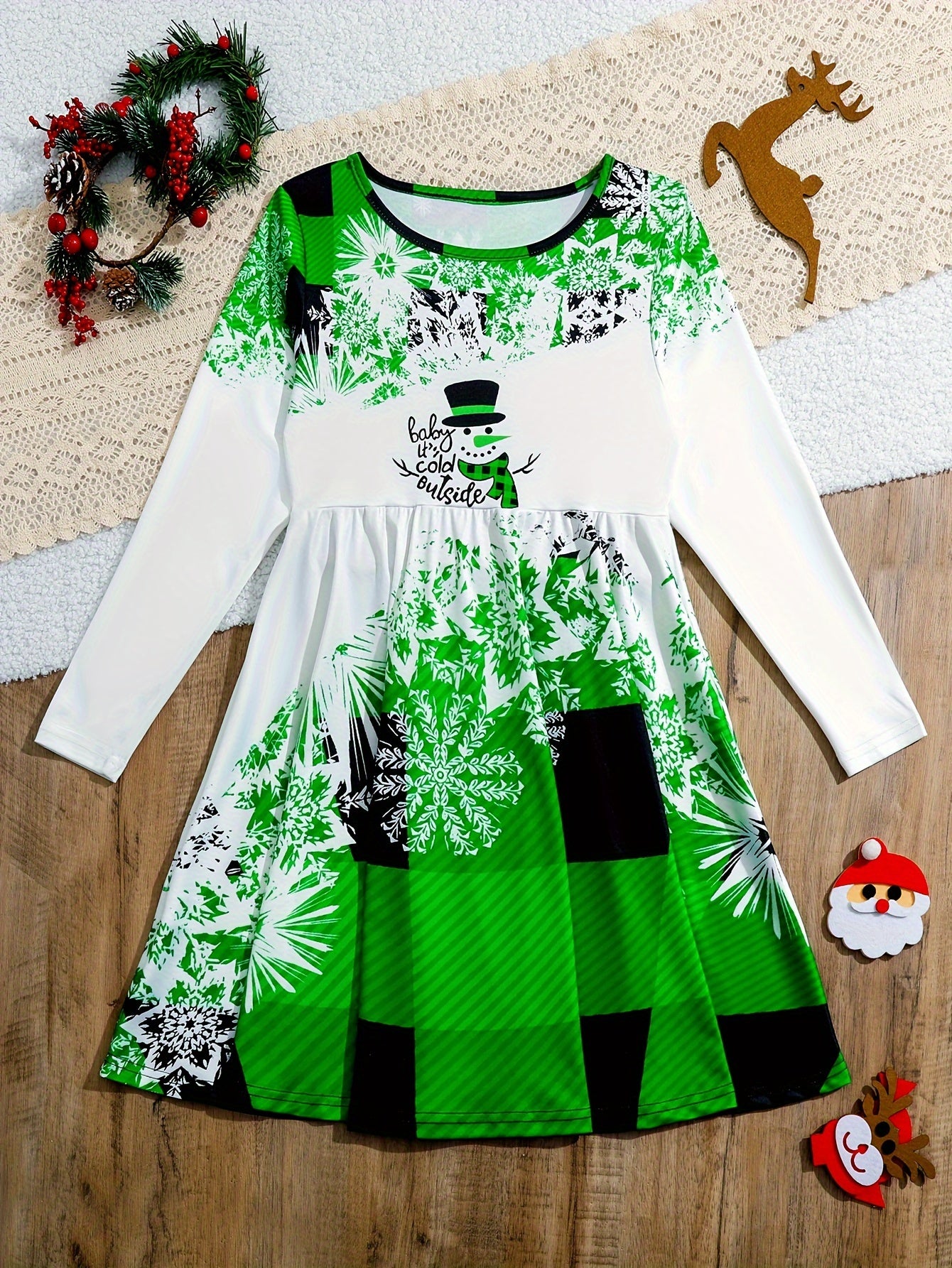 Spleißen Schneemann Langarm Kleid Mädchen Weihnachten / Prinzessin Herbst Winter
