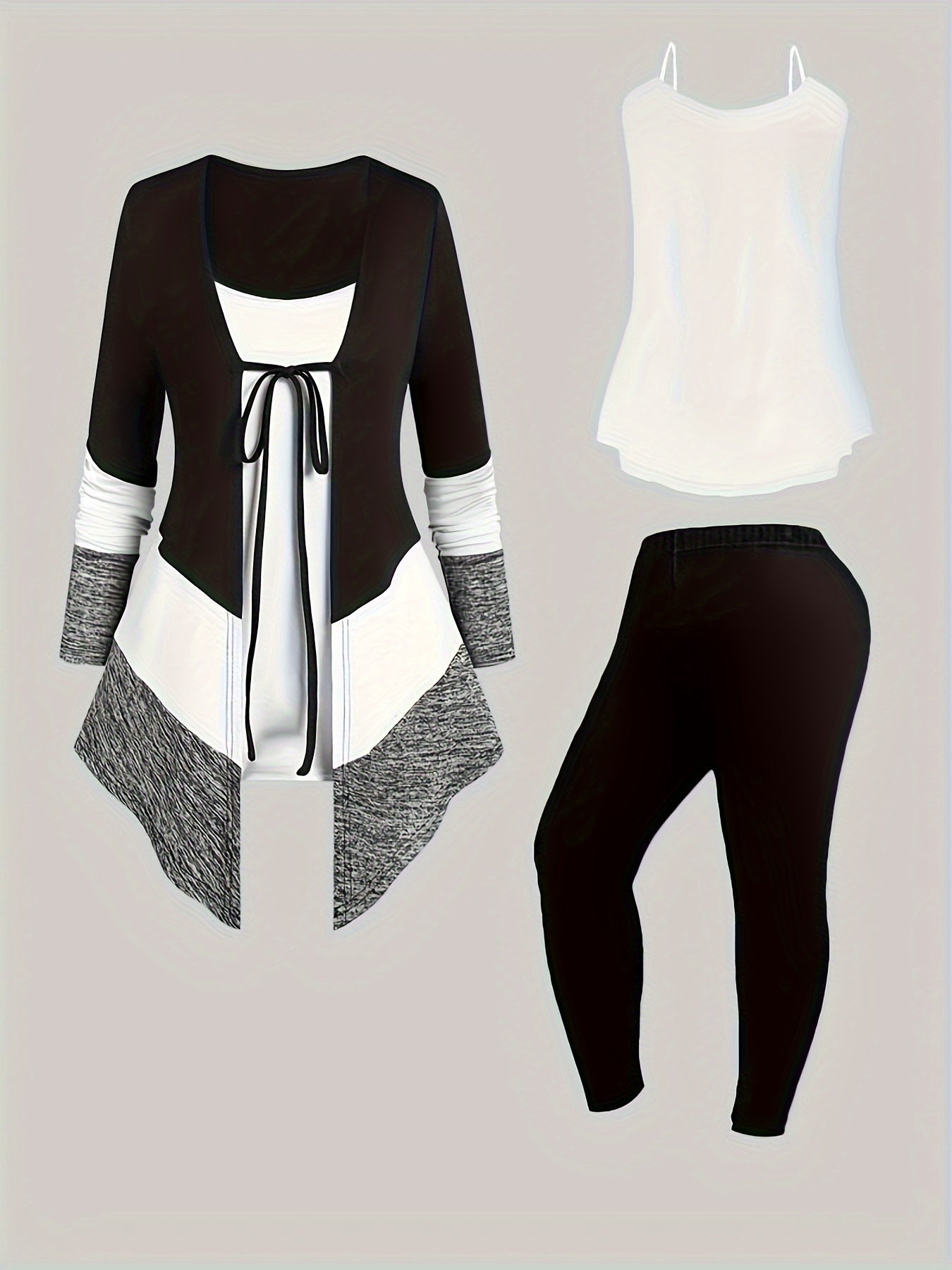 3-teiliges Damen-Set langärmliger Cardigan,  Camisole-Oberteil enge Leggings