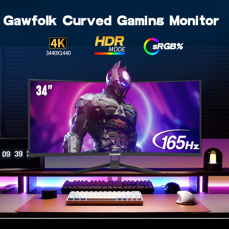 Gawfolk Curved Gaming Monitor 34 Zoll UWQHD 3440x1440P, 1500R Ultra Wide