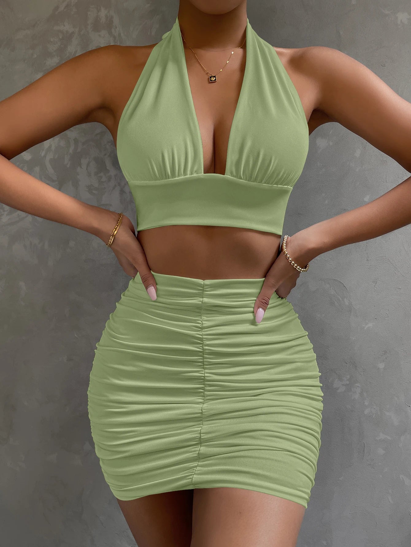 TiLeewon Backless 2 Teiliges Set ärmellos und kurz