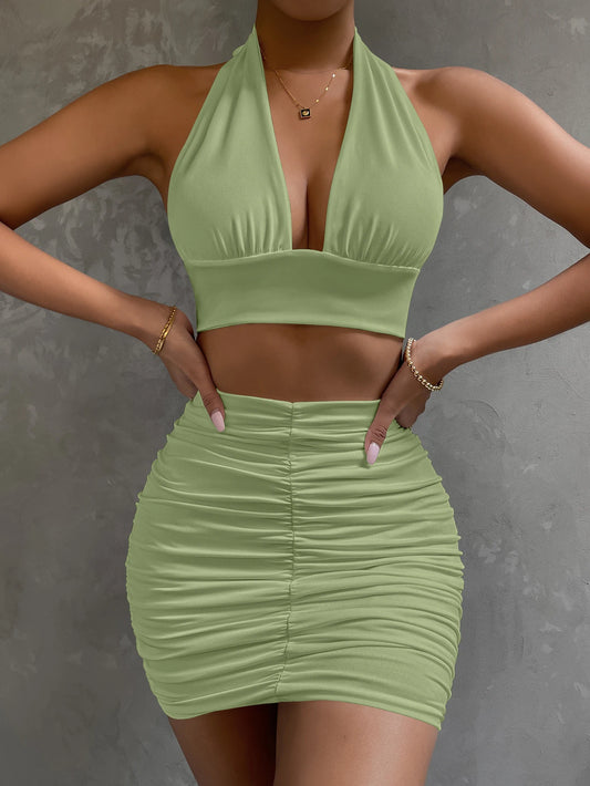TiLeewon Backless 2 Teiliges Set ärmellos und kurz