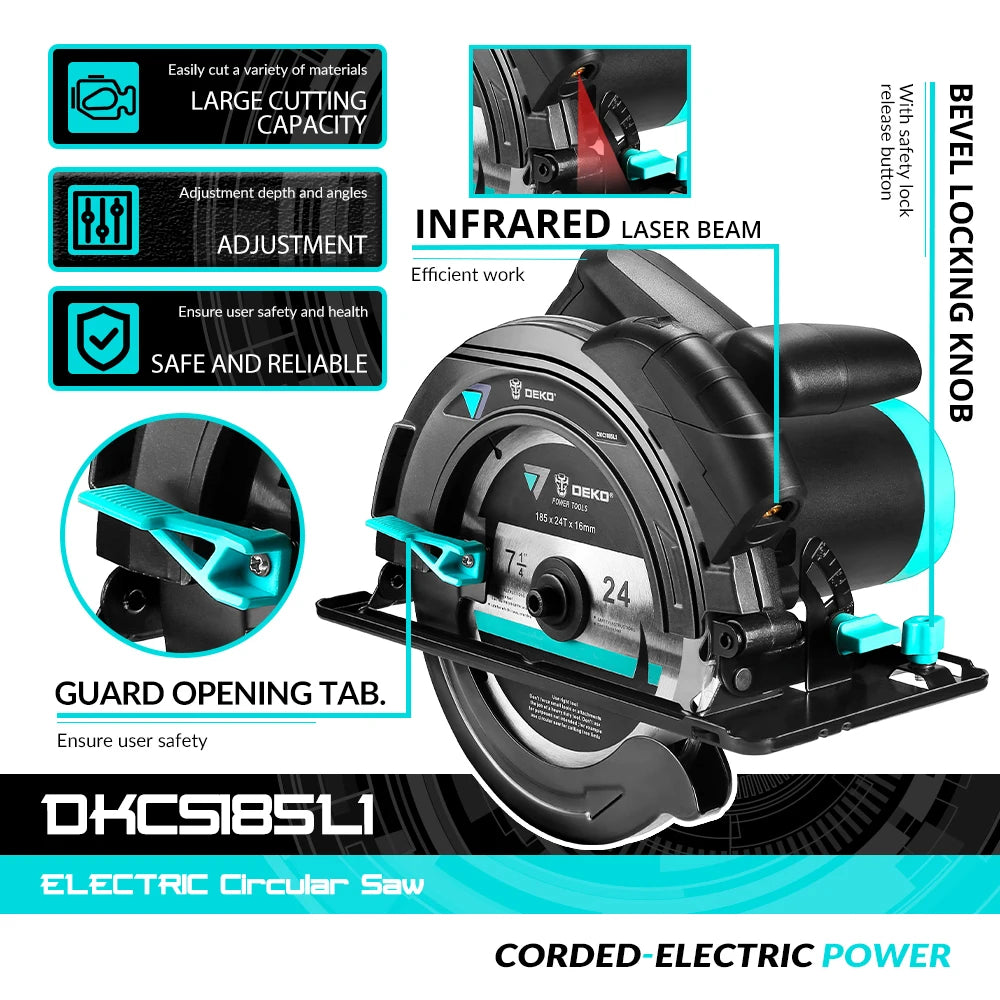 DEKO Elektrische Handkreissäge 185 mm mit Laser (185L1) und Hilfsgriff