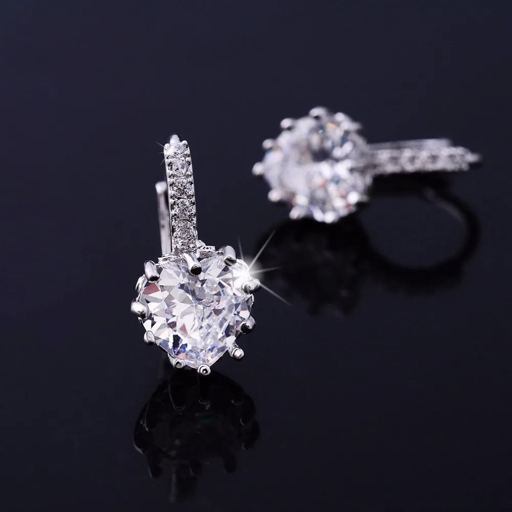 Romantische Herz Kristall Schleife Ohrring Farbe 925 Sterling Silber