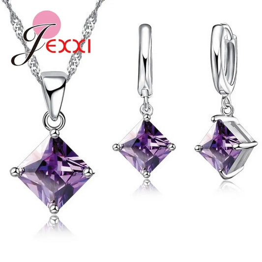 8 Farben 925 Sterling Silber schönes Anhänger-Halskette-Ohrringeset Modeschmuck