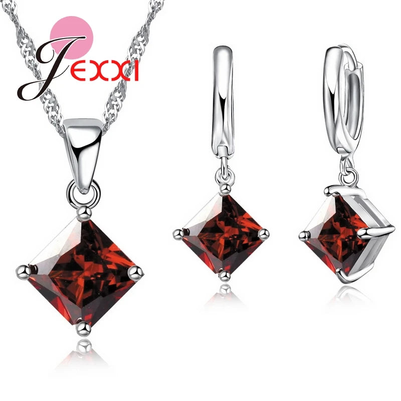 8 Farben 925 Sterling Silber schönes Anhänger-Halskette-Ohrringeset Modeschmuck