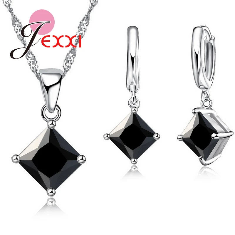 8 Farben 925 Sterling Silber schönes Anhänger-Halskette-Ohrringeset Modeschmuck