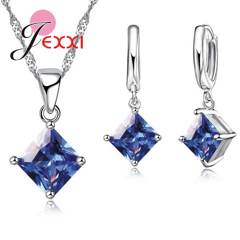 8 Farben 925 Sterling Silber schönes Anhänger-Halskette-Ohrringeset Modeschmuck
