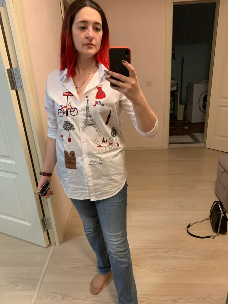 SURE XIAO STORY 2024 weißes Hemd lässig Bluse