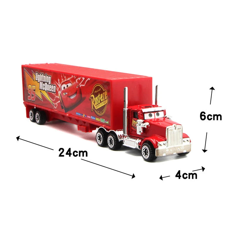7 teiliges Set Auto Lightning Mc Queen Mack Truck 1:55 Druckguss Metall