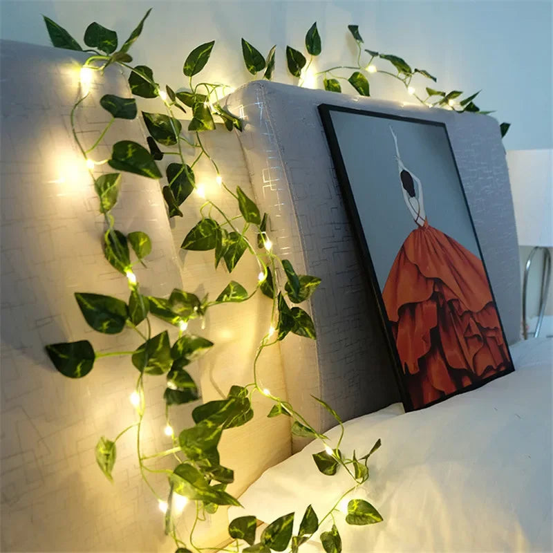 Blume Grünes Blatt Lichterkette Künstliche Rebe Lichterkette Batteriebetrieben Deko