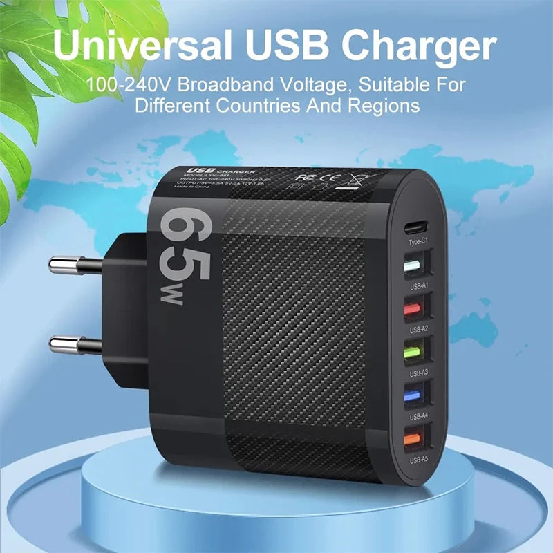 3.1A 5Ports USB Fast Charger 3.0 TYP C