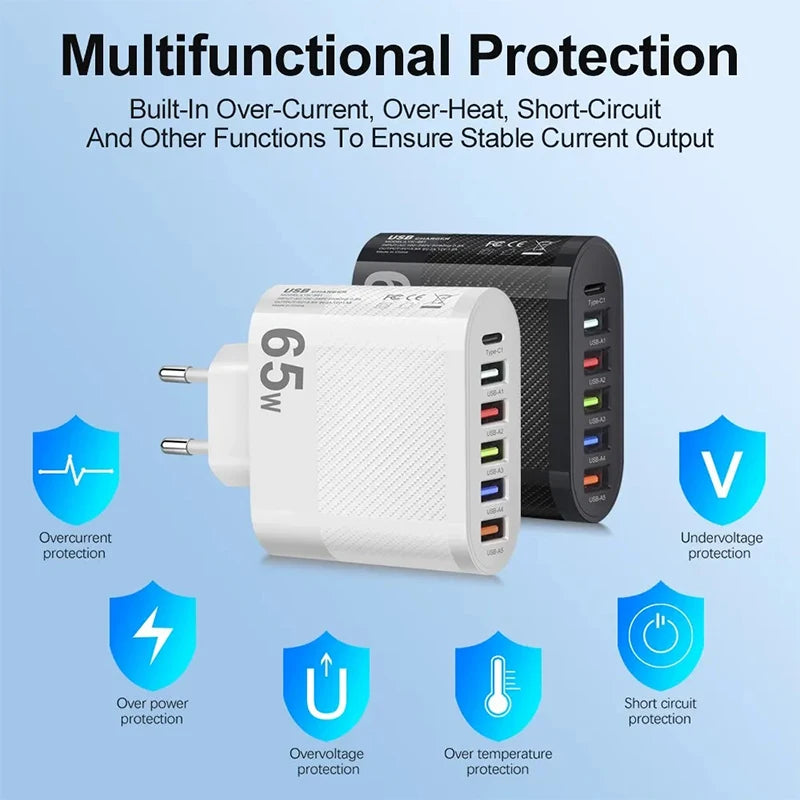 3.1A 5Ports USB Fast Charger 3.0 TYP C