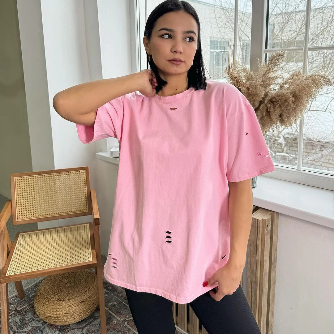 Zekye Übergroßes T-Shirt Frühling Sommer O-Neck Style 2024