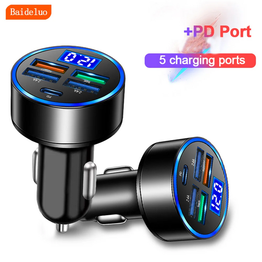 66W 5-Port-Schnellladegerät, 3,1A USB-Autoladegerät Schnelllade-USB-Telefonadapter