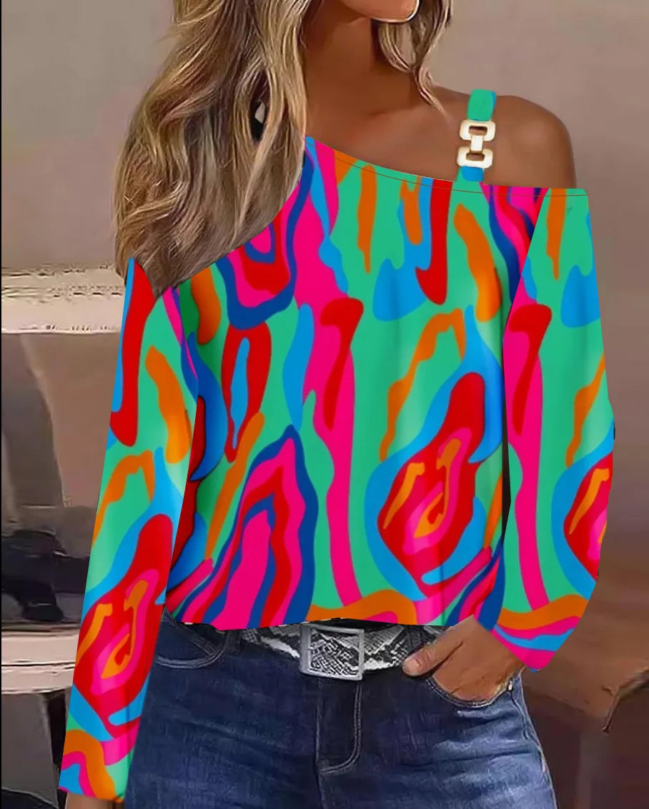 Sexy elegante schulter freie Tops und Blusen 2023 Herbst Langarm