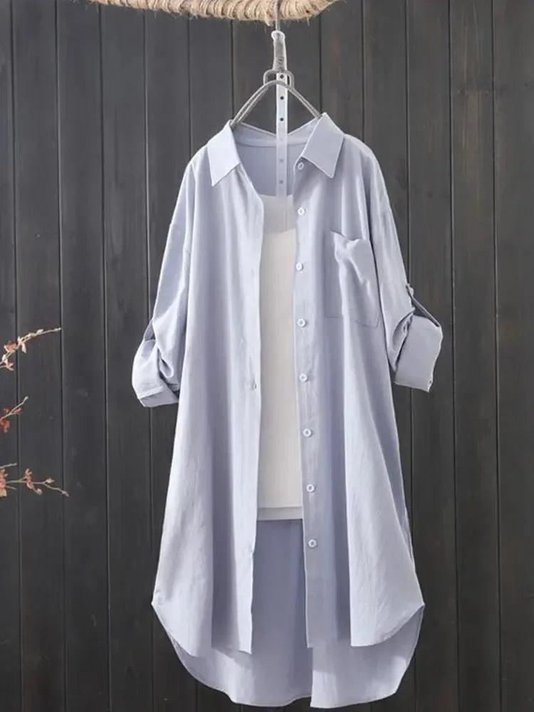 Damen Hemd Frühling Sommer koreanische Mode MIDI SHIRT LANG