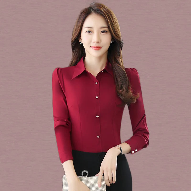 Chiffon Damen Hemd Langarm Bluse (Koreanischer Style)