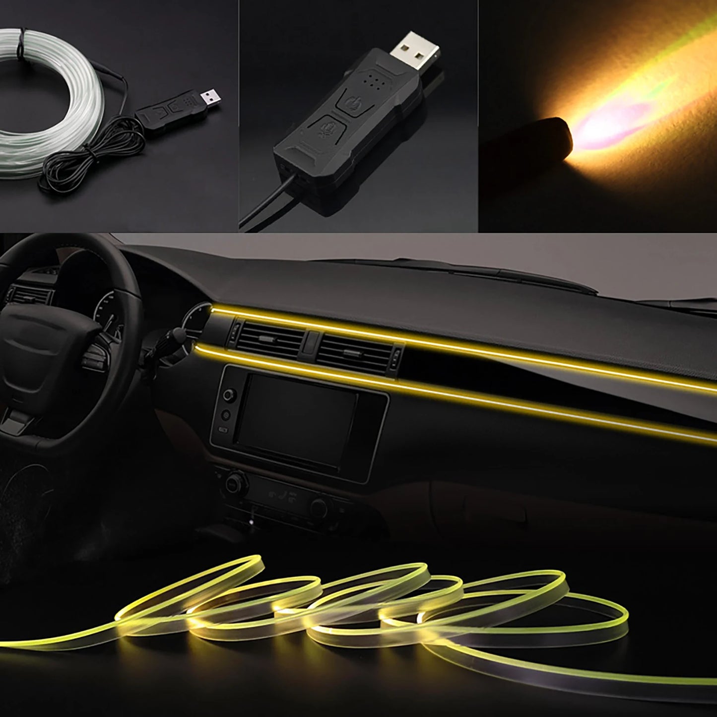 1/2//5m RGB Auto Innenraum LED Lichtstreifen USB Glasfaser