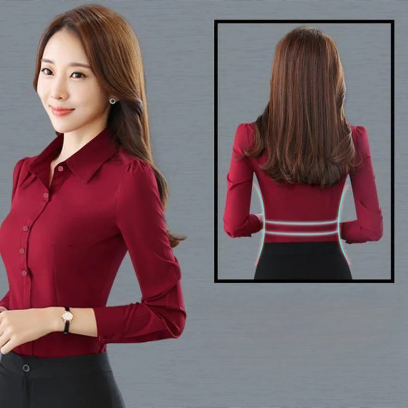 Chiffon Damen Hemd Langarm Bluse (Koreanischer Style)