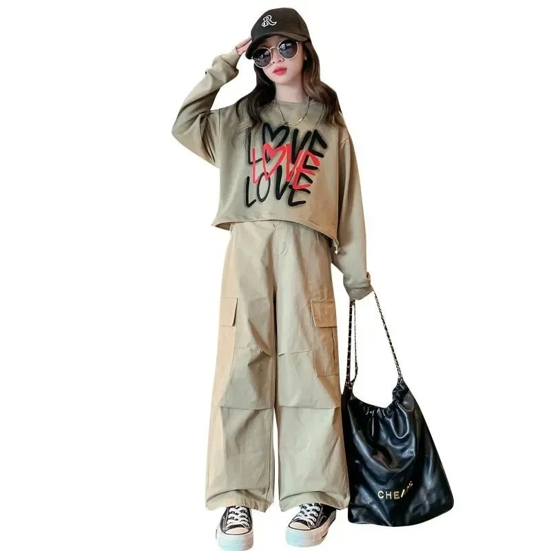 2024 Mädchen Outfit Shirt + Cargo Hose 3-16 Jahre