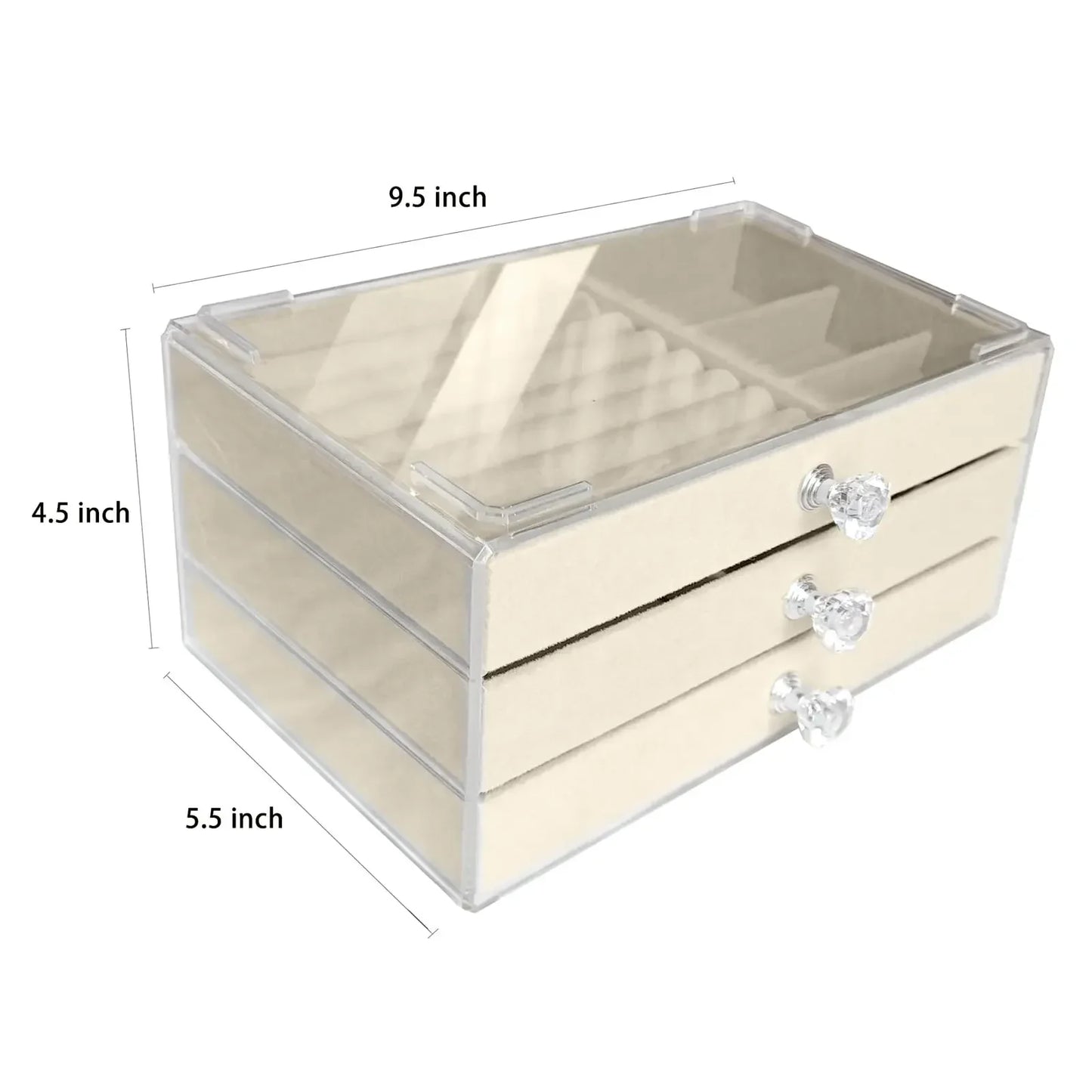 Acryl Samt Schmuckkästchen Organizer mit 3 Schubladen