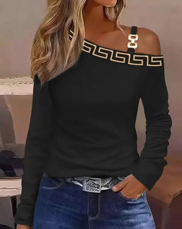 Sexy elegante schulter freie Tops und Blusen 2023 Herbst Langarm